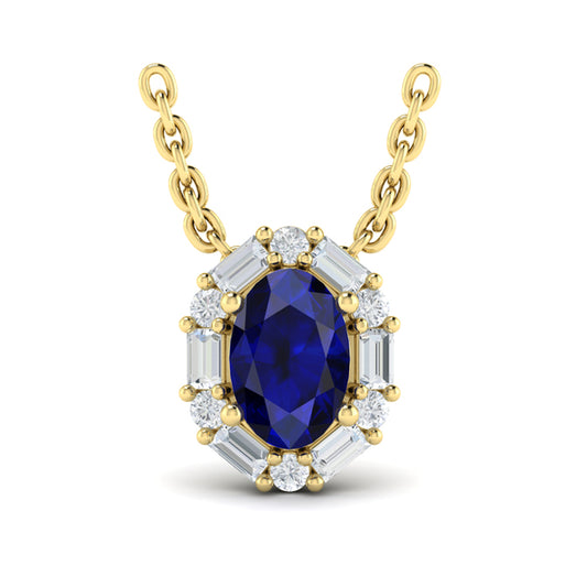 Oval Sapphire and Diamond Baguette Pendant