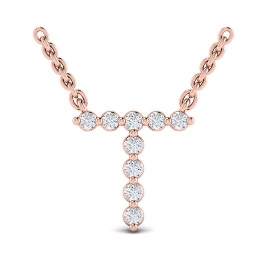 Diamond Alphabet Pendant Necklace, T