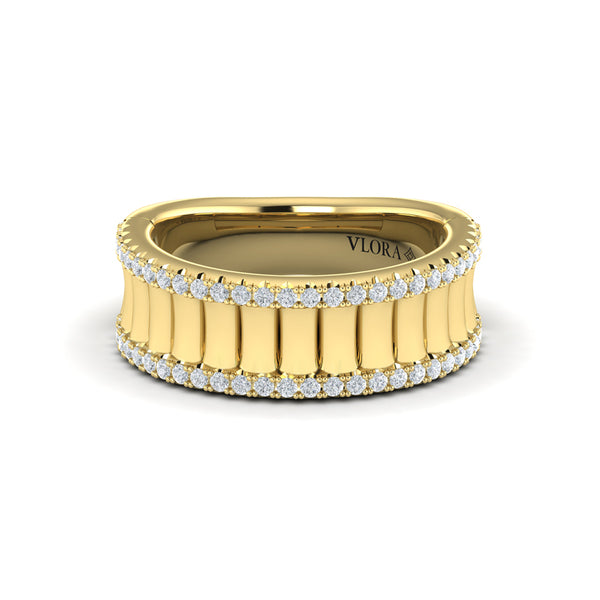 Concave Fluted Ring Edged with Diamonds