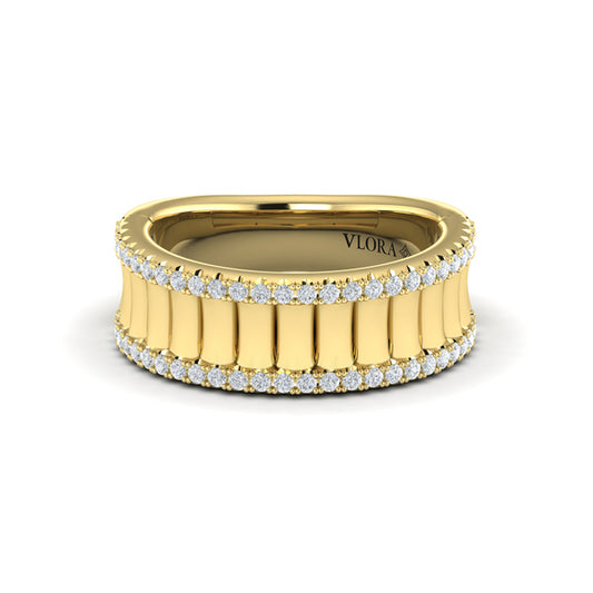 Concave Fluted Ring Edged with Diamonds