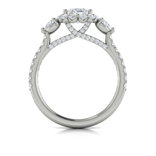 Blossom Halo Oval Engagement Ring with Pear Side Diamonds