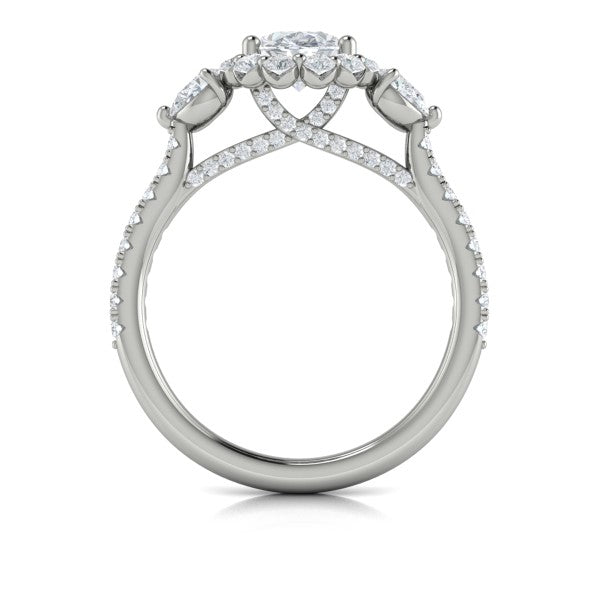 Blossom Halo Oval Engagement Ring with Pear Side Diamonds