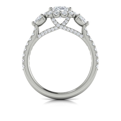 Blossom Halo Oval Engagement Ring with Pear Side Diamonds