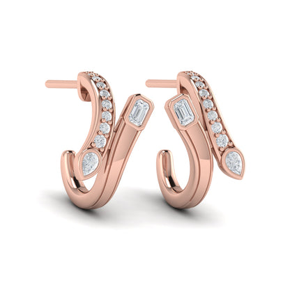 Pear and Emerald Diamond Bypass Hoop Earrings