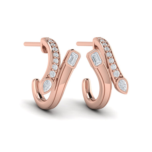 Pear and Emerald Diamond Bypass Hoop Earrings