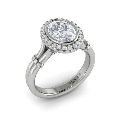Diamond Accent Bezel Oval Halo Engagement Ring