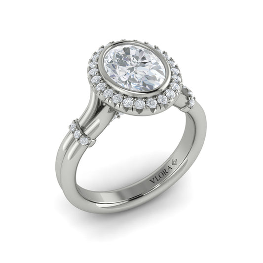 Diamond Accent Bezel Oval Halo Engagement Ring