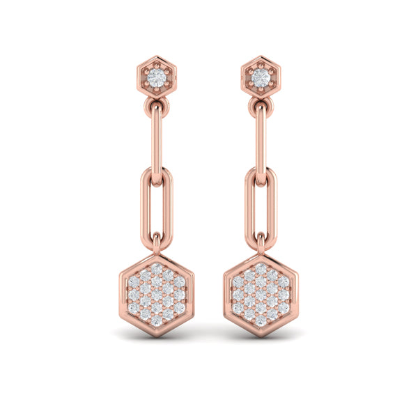 Diamond Honeycomb Link Long Drop Statement Earrings