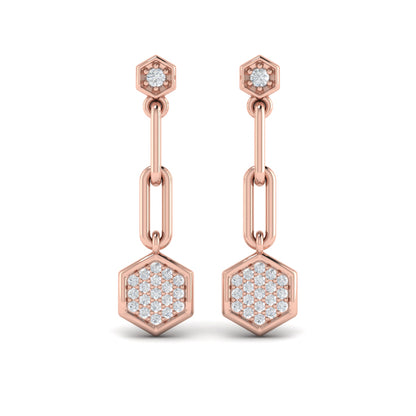 Diamond Honeycomb Link Long Drop Statement Earrings