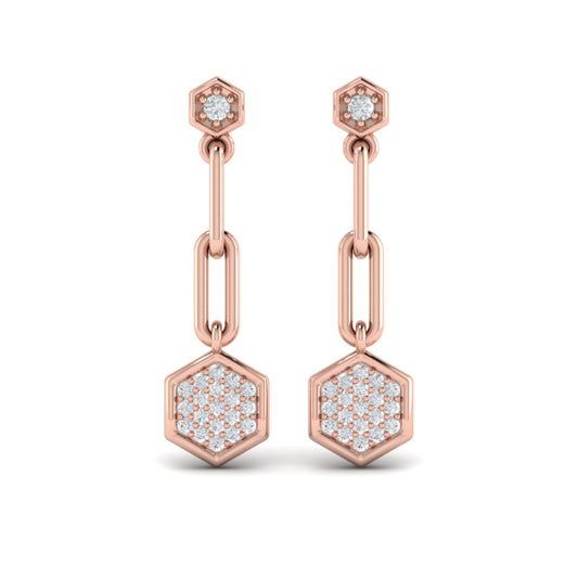 Diamond Honeycomb Link Long Drop Statement Earrings