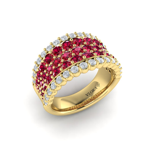 Diamond and Ruby Multi-Row Statement Ring