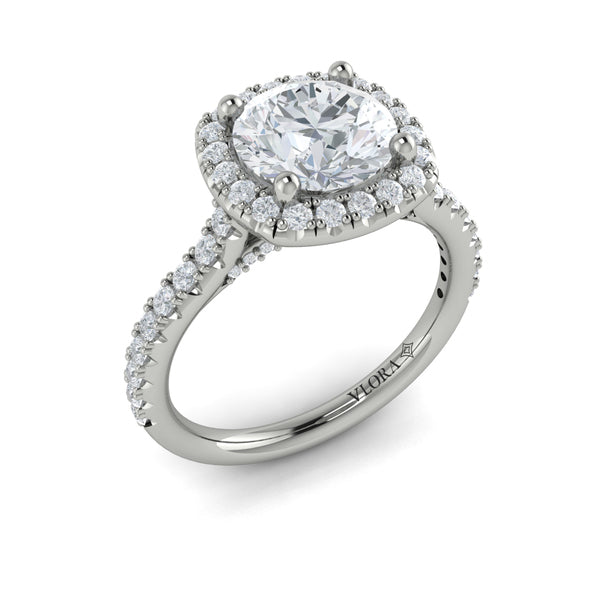 Round Halo Engagement Ring in Platinum by Vlora Bridal