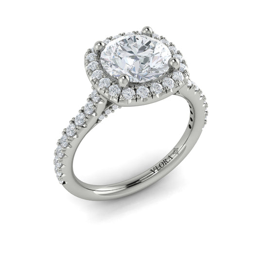 Round Halo Engagement Ring in Platinum by Vlora Bridal