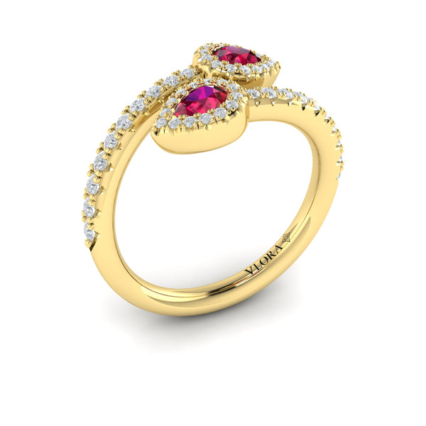 Diamond Wrapped Pear Ruby Ring