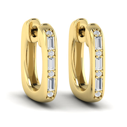 Elongated Baguette Diamond Huggie Earrings