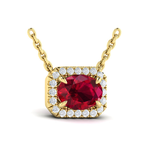 Diamond Cushion Halo and Oval Ruby Necklace