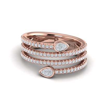 Diamond Three Row Diamond Pear Wrap Ring