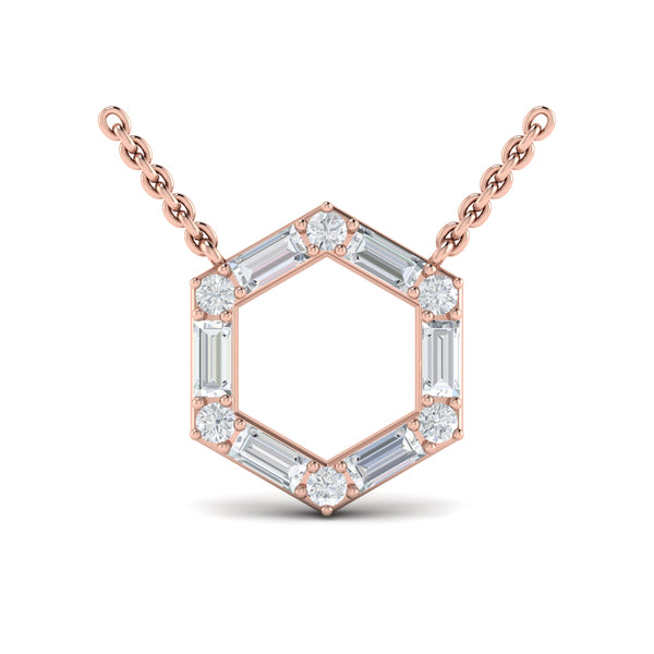Diamond Baguette Open Honeycomb Pendant Necklace