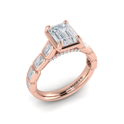 Emerald Cut Bezel Engagement Ring with Bezel Set Accent Diamonds