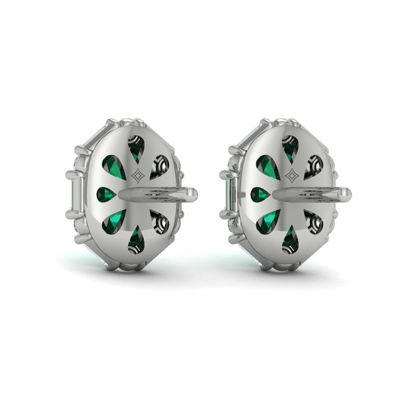 Oval Emerald and Diamond Baguette Earrings