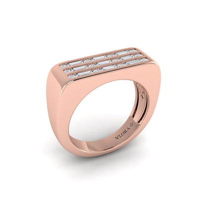 Diamond Baguette and Round Flat Top Ring