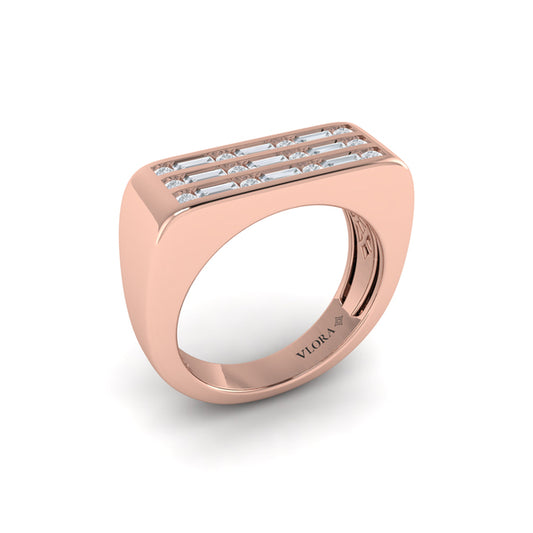 Diamond Baguette and Round Flat Top Ring