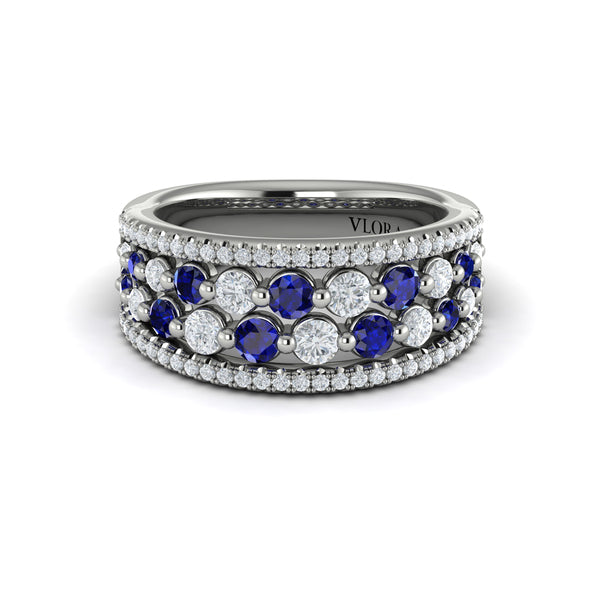 Diamond and Blue Sapphire Cluster Statement Ring