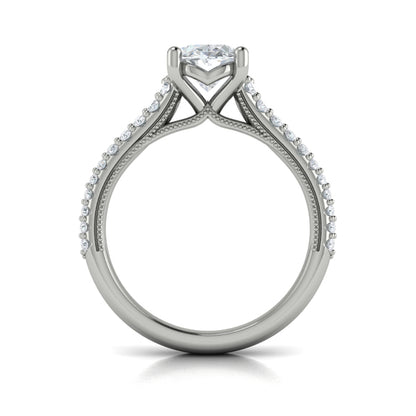 Oval Straight Row Engagement Ring in Platinum by Vlora Bridal