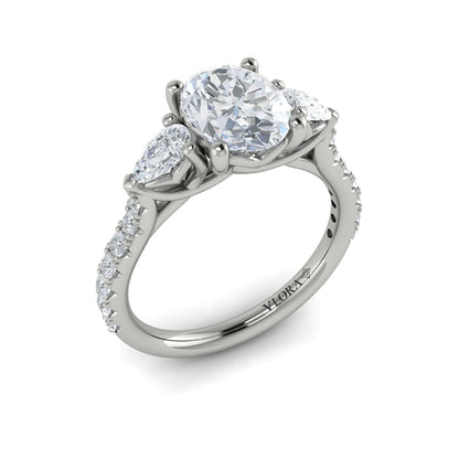 Oval Three Stone Engagement Ring in Platinum by Vlora Bridal