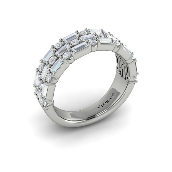 Diamond Baguette Three Row Ring