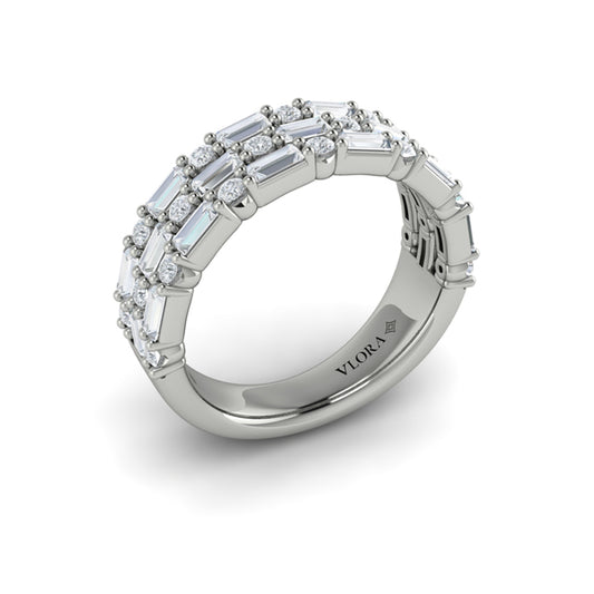 Diamond Baguette Three Row Ring
