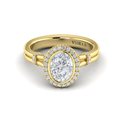 Diamond Accent Bezel Oval Halo Engagement Ring