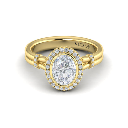 Diamond Accent Bezel Oval Halo Engagement Ring