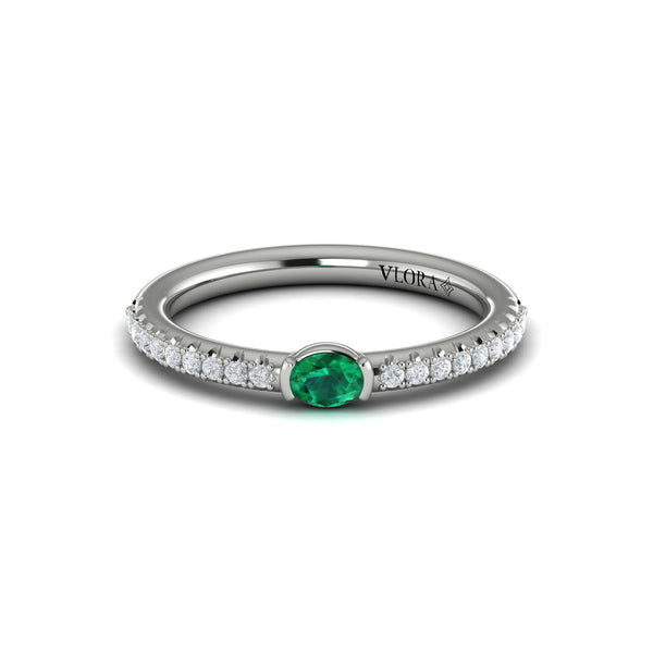 Diamond and Oval Emerald Centerstone Ring