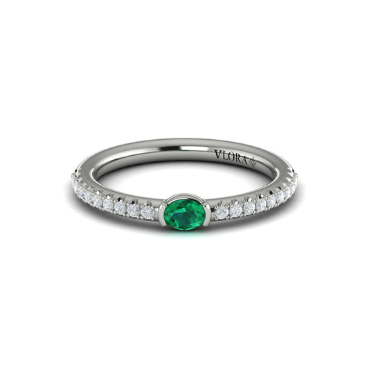 Diamond and Oval Emerald Centerstone Ring