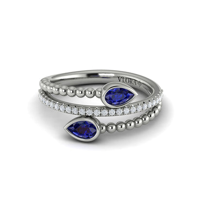 Bezel Set Pear shaped Sapphire and Diamond Wrap Ring