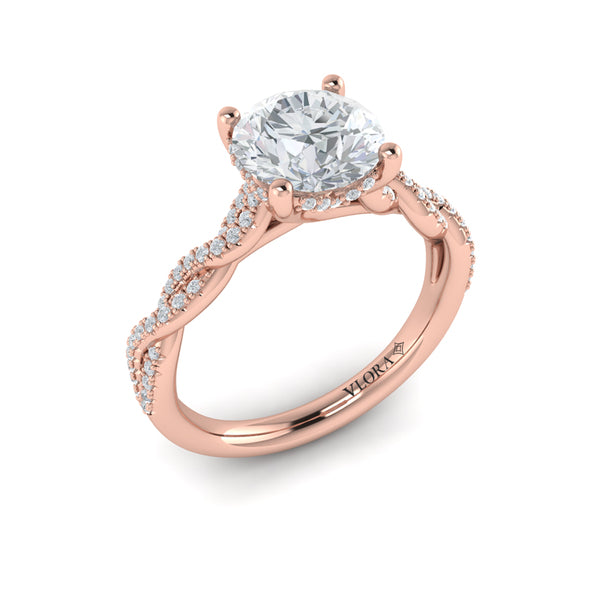 Twist Diamond Engagement Ring with Hidden Halo