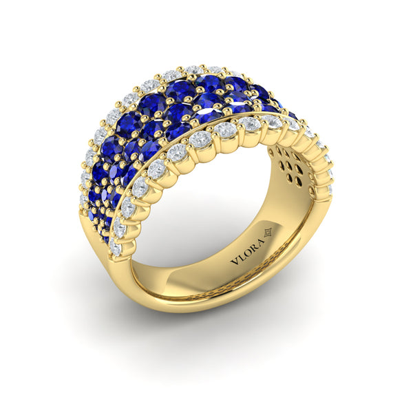 Diamond and Sapphire Multi-Row Statement Ring