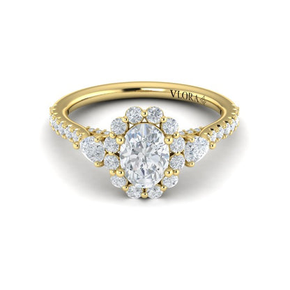 Blossom Halo Oval Engagement Ring with Pear Side Diamonds