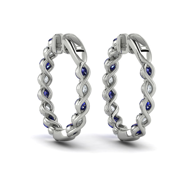 Inside Out Diamond and Blue Sapphire  Hoop Earrings