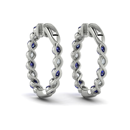 Inside Out Diamond and Blue Sapphire  Hoop Earrings