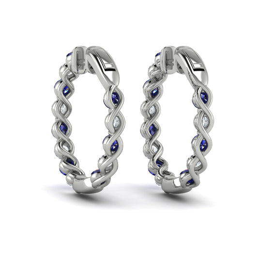 Inside Out Diamond and Blue Sapphire  Hoop Earrings