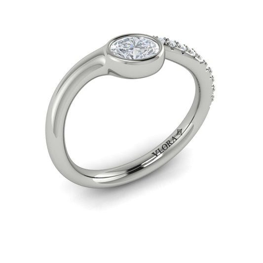 Bezel‑Set Oval Diamond Ring With Diamond Pavé Curve