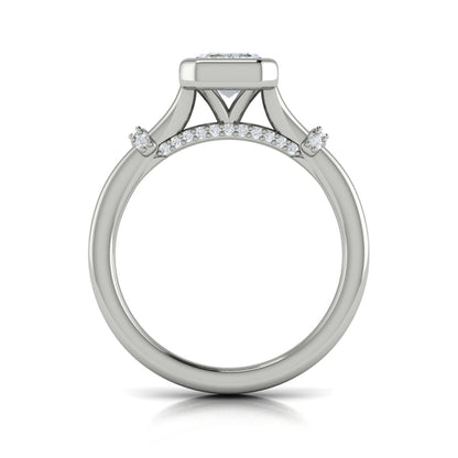 Diamond Accent Bezel Emerald Cut Engagement Ring