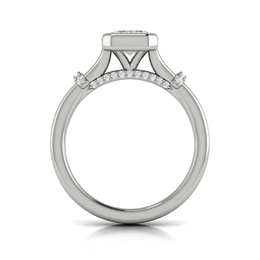 Diamond Accent Bezel Emerald Cut Engagement Ring