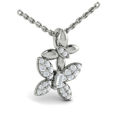 Double Butterfly Diamond Pavé Pendant Necklace