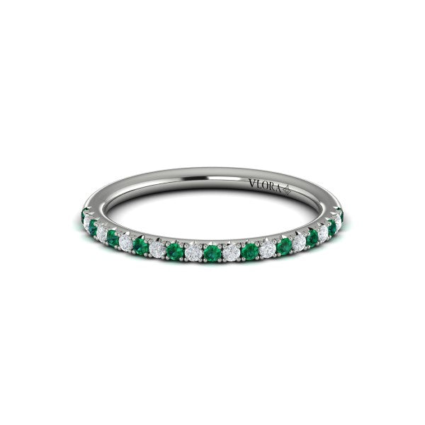 Slim Emerald and Diamond Stackable Band