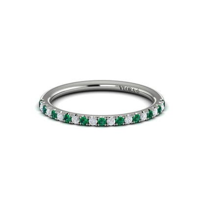 Slim Emerald and Diamond Stackable Band
