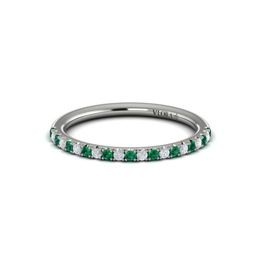 Slim Emerald and Diamond Stackable Band