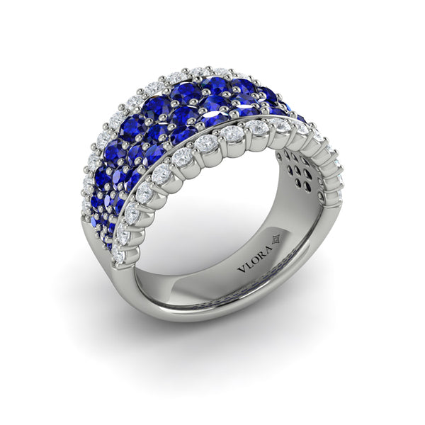 Diamond and Sapphire Multi-Row Statement Ring